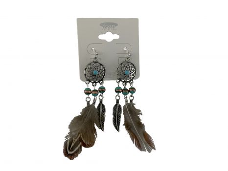 AE4366-SBTQ: Dream catcher earring with feathers Primary Showman Saddles and Tack