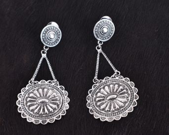 AER4107: CLEARANCE Attitude Silver earring with Concho style dangle Primary Showman Saddles and Tack