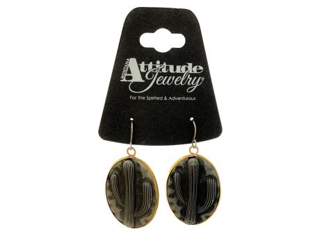 AER4667: Attitude by Montana Silversmith, Set of black cactus on silver disk earrings with fishho Primary Showman Saddles and Tack