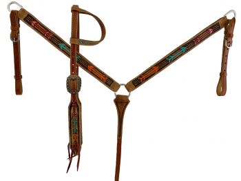 AJ-133: Showman ® Browband headstall with rawhide accent design made of Argentina Cow Leather Primary Showman