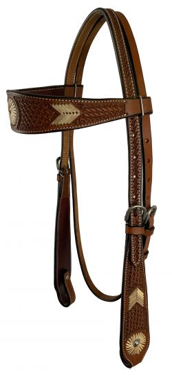 AJ-133: Showman ® Browband headstall with rawhide accent design made of Argentina Cow Leather Primary Showman