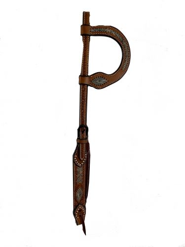 AK-805: Showman ® Argentina cow leather single ear headstall with rawhide inlay design Primary Showman