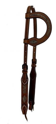 AK-805: Showman ® Argentina cow leather single ear headstall with rawhide inlay design Primary Showman