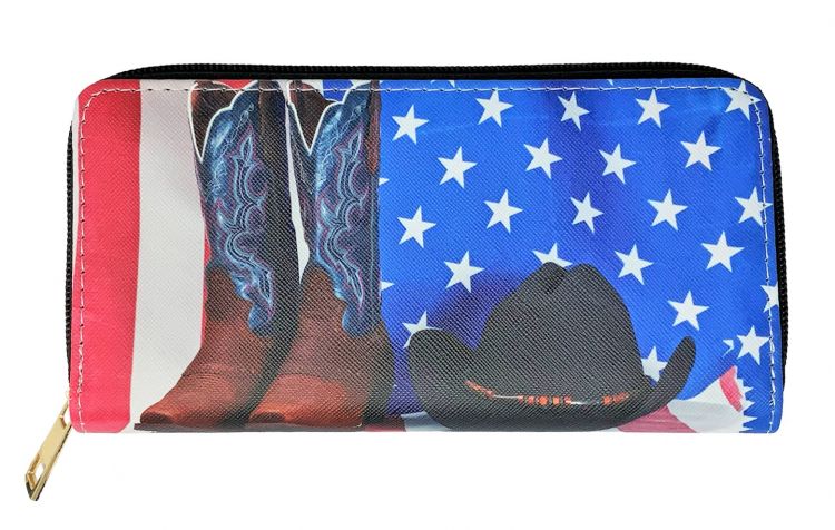 American Flag Hat and Boots Printed Zipper Wallet Default Shiloh