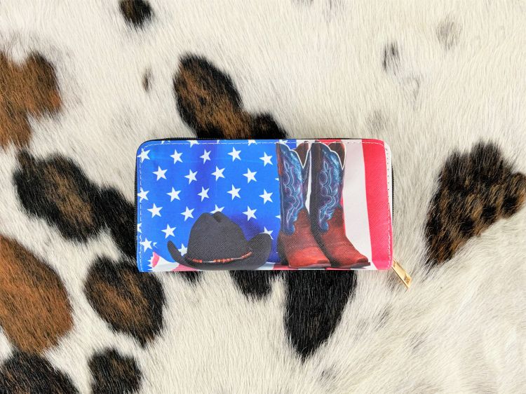 American Flag Hat and Boots Printed Zipper Wallet Default Shiloh