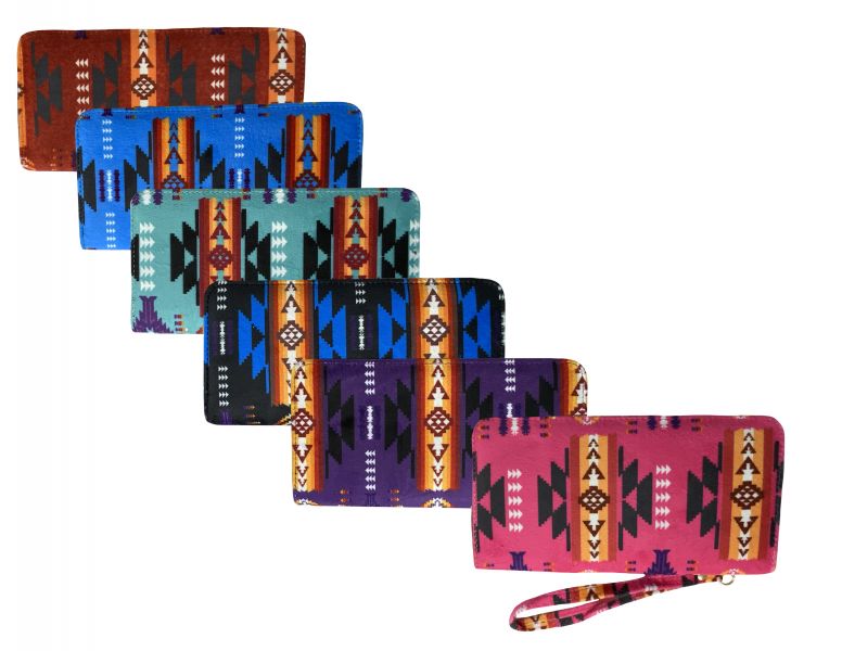 Aztec print zippered wallet with wristlet strap Default Shiloh