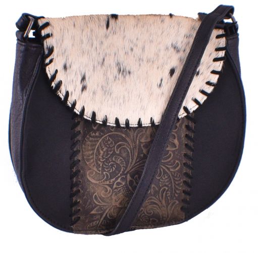 BA1427-A: Black Genuine Leather Crossbody Bag with cowhide overlay Primary Showman Saddles and Tack