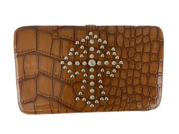 BA1775-A2: Clamshell Wallet with Brown Gator Skin and Rhinestone Cross Motif Wallet has clasp clo Primary Showman Saddles and Tack