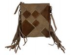 BA2066-B: Genuine Leather Crossbody Bag with cowhide zig zag design and bead accents Primary Showman Saddles and Tack