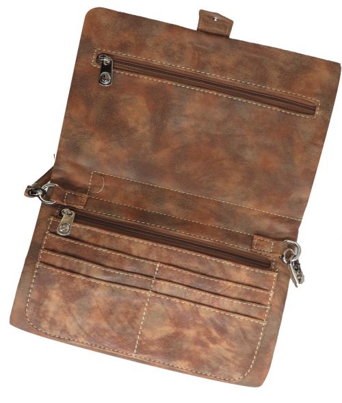 BA3050-A1: Brown PU leather messenger bag style wallet with embroidered steer skull design Primary Showman Saddles and Tack