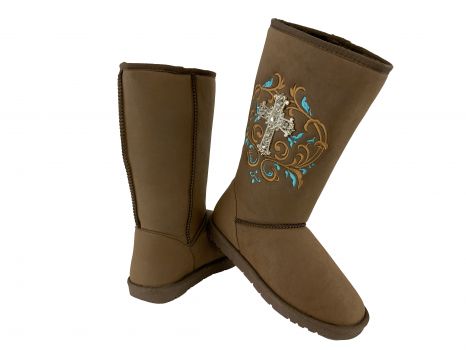 BA3331-CL: Mocha Suede Tall Boot with Silver Cross Primary Showman Saddles and Tack