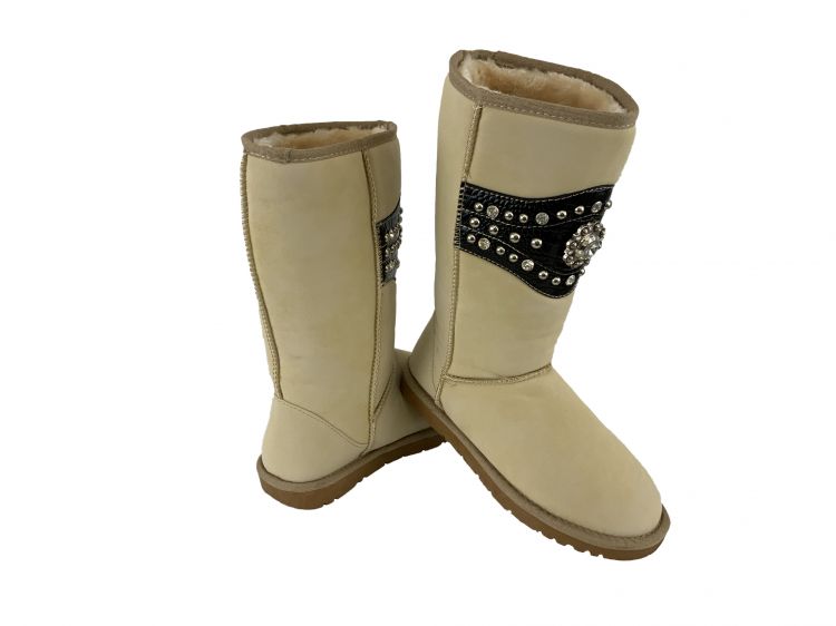 BA3332-A: Sand Color Suede Tall Boot with Gator Accented with Crystal Concho Primary Showman Saddles and Tack