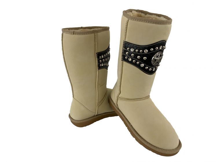 BA3333-A: Sand Suede Tall Boot With Gator Print Accent and Texas Star Concho Primary Showman Saddles and Tack