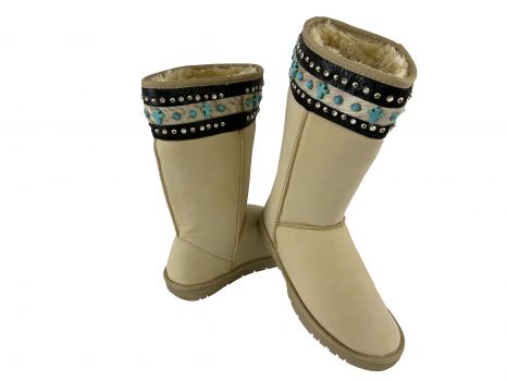 BA3344-A: Sand suede tall boot with black embossed leather stripe with crystal rhinestones, silver Primary Showman Saddles and Tack