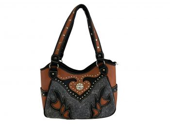 BC2667-B: Tobacco PU Purse with Black Accent and Gray Embossed Inlay, Silver beading & Concho Acce Primary Showman Saddles and Tack