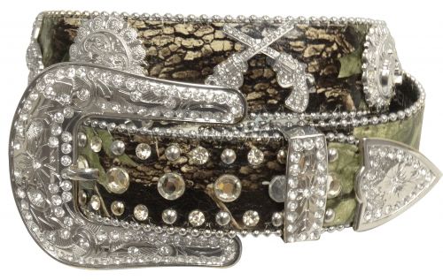 BE108: Showman Couture ™ Western style bling camo belt with crossed guns conchos Primary Showman