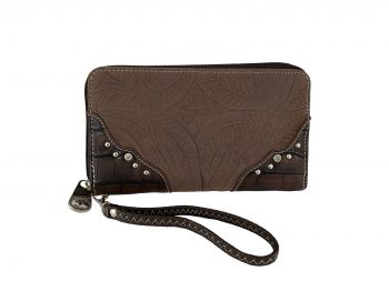 BE2702-A: Brown Leather Wristlet with silver jewels and leather overlay Primary Showman Saddles and Tack