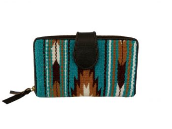 BG-13: Showman ® Genuine Leather 100% Wool Turquoise and Brown Saddle Blanket Wallet Primary Showman