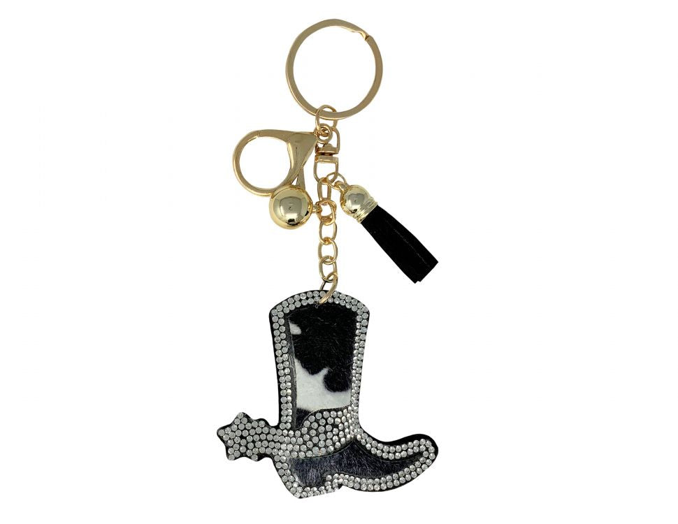 Bedazzled boot hair on cowhide keychain with clip and tassel Default Shiloh