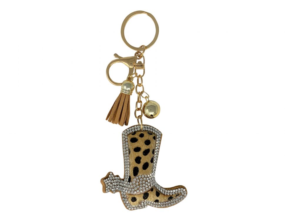Bedazzled hair on cheetah boot keychain with clip and tassel Default Shiloh