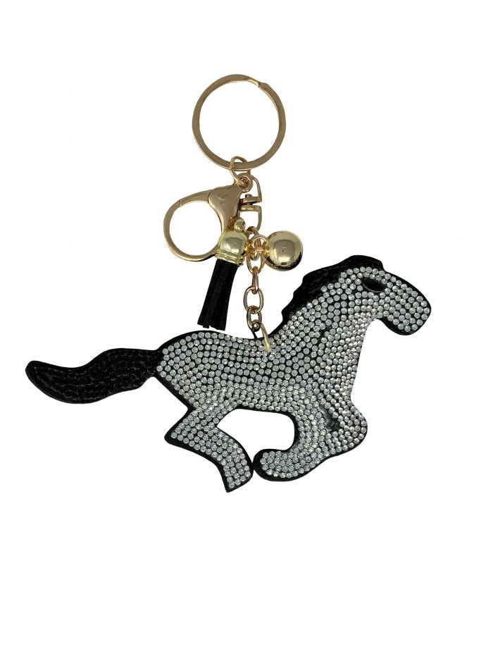 Bedazzled running horse keychain with clip and tassel Default Shiloh