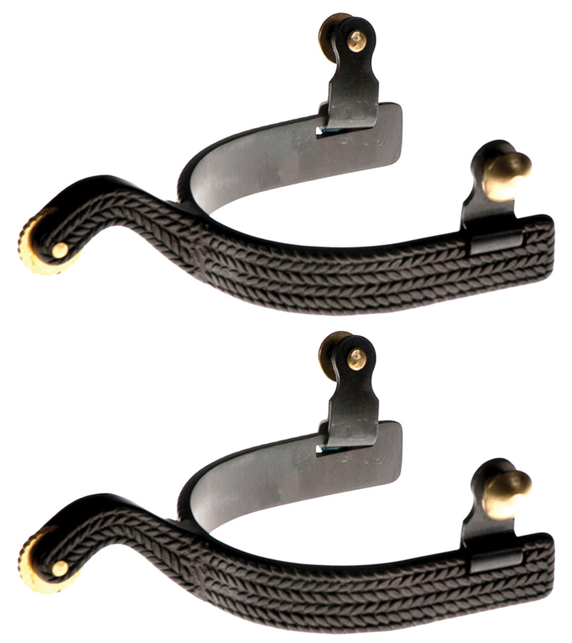 Black Steel Basket Weave Roping Spurs-TexanSaddles.com