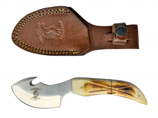 Bone Collector Gut Hook Blade Skinning /Hunting Knife with Leather Sheath Default Shiloh