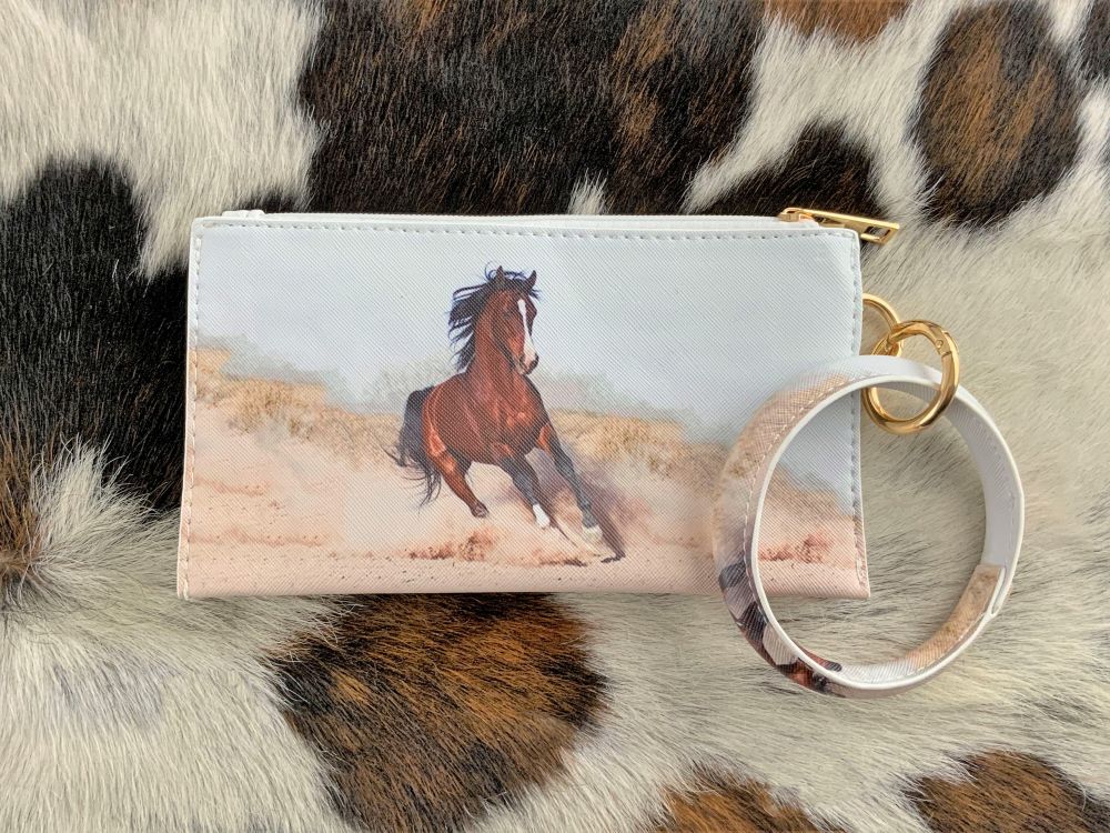 Brown Horse Running Printed Wristlet Default Shiloh