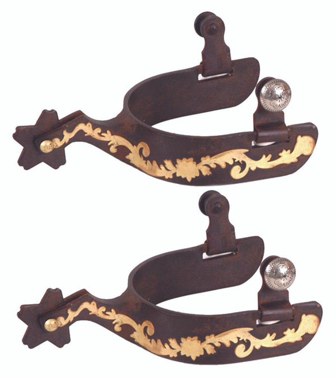 Brown Steel Spurs German Gold Trim-TexanSaddles.com