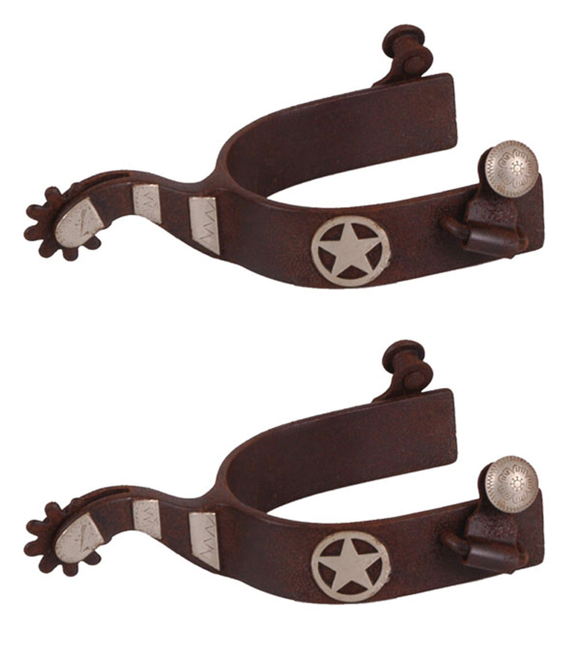 Brown Steel Spurs German Silver Texas Ranger Trim-TexanSaddles.com