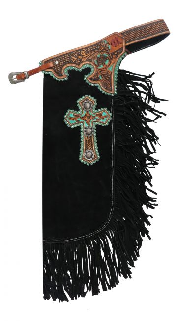 CH-05: Showman ® Suede leather chinks with cross design Leather Chinks Showman
