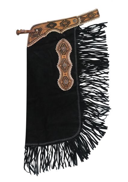 CH-06: Showman ® suede leather chinks with Navajo tooling Leather Chinks Showman