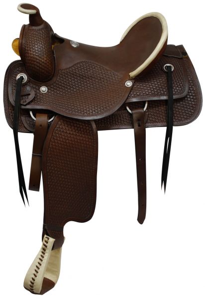 Circle S Roping Style Saddle With Basket Weave Hand Tooling 1902 Roping Style Circle S Dark Oil 16"