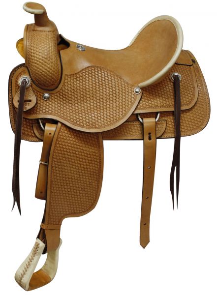 Circle S Roping Style Saddle With Basket Weave Hand Tooling 1902 Roping Style Circle S Light Oil 16"