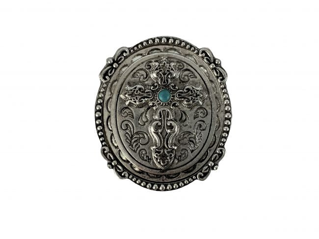 Cross Concho Style Pop Up Phone Grip with Stand - features a silver concho design with western design