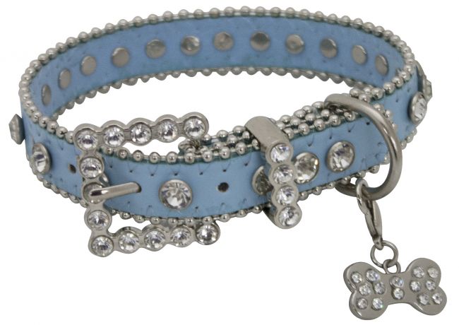 D001-BL: Showman Couture ™ Blue leather dog collar with crystal rhinestones Primary Showman