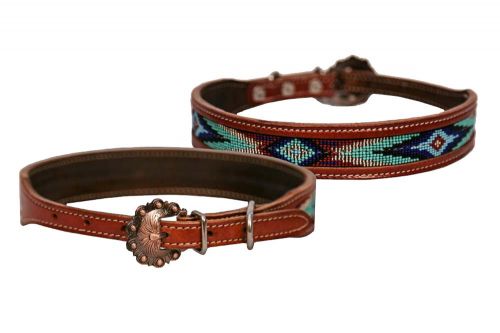 DC-07: Showman Couture ™ Genuine leather dog collar with beaded inlay Primary Showman