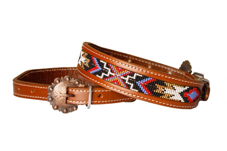 DC-19: Showman Couture ™ Genuine leather dog collar with beaded inlay Primary Showman