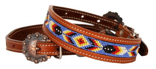 DC-23: Showman Couture ™ Beaded inlay leather dog collar with copper buckle Primary Showman