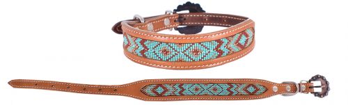 DC-27: Showman Couture ™ Genuine leather dog collar with beaded inlay Primary Showman