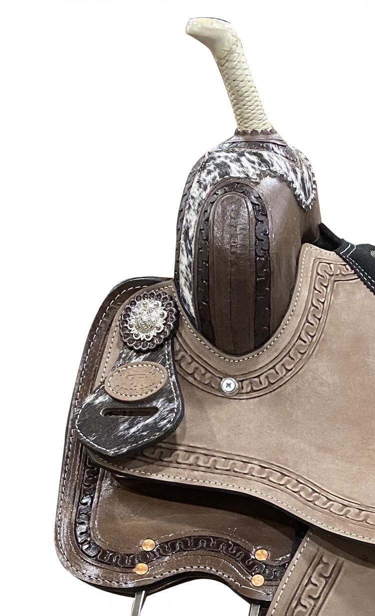 Double T 15" Barrel Style Saddle With Hair On Cowhide Inlay Default Shiloh