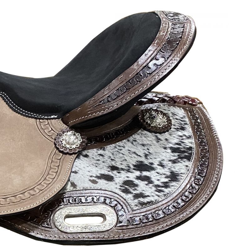 Double T 15" Barrel Style Saddle With Hair On Cowhide Inlay Default Shiloh