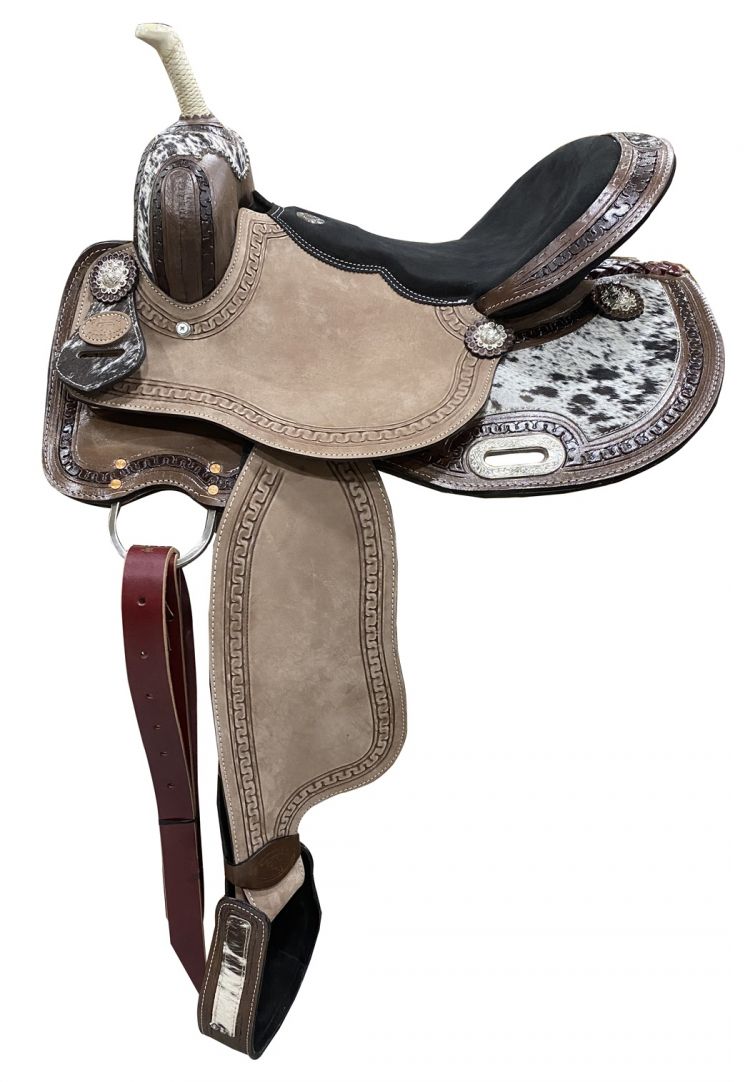 Double T 15" Barrel Style Saddle With Hair On Cowhide Inlay Default Shiloh