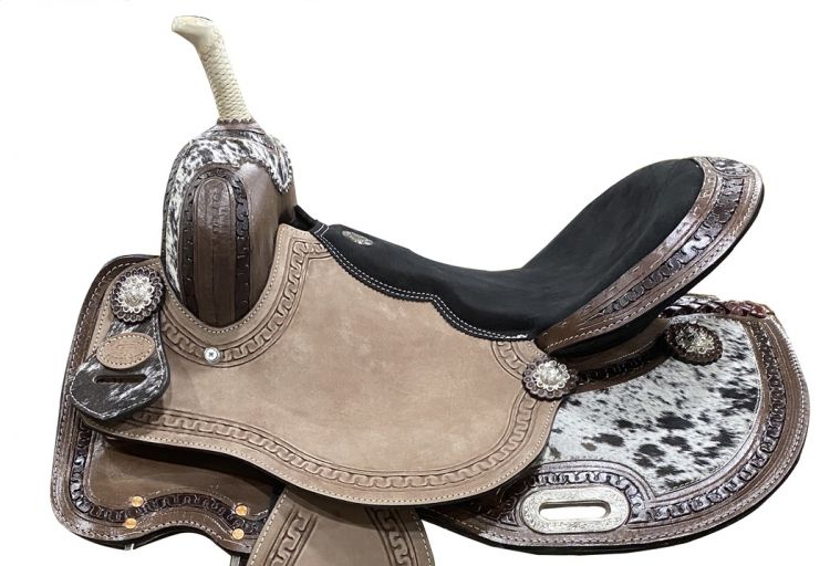 Double T 15" Barrel Style Saddle With Hair On Cowhide Inlay Default Shiloh