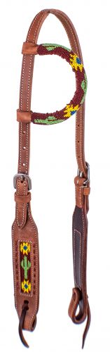 EE-5100: Showman ® Beaded one ear harness leather headstall with beaded sunflower and cactus inlay Primary Showman