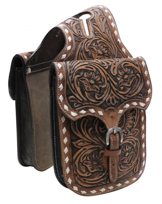 HB-06: Showman ® Floral tooled leather horn bag Horn Saddle Bags Showman