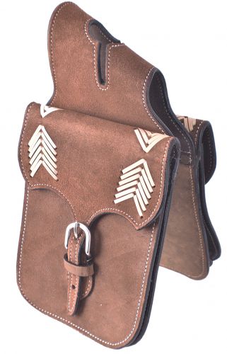 HB-07: Showman ® Brown Roughout Leather horn bag with rawhide arrow inlays Horn Saddle Bags Showman