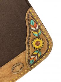 KC-3902: Klassy Cowgirl 28x30 Barrel Style 1” Brown felt pad with painted feather & sunflo Western Saddle Pad Showman Saddles and Tack