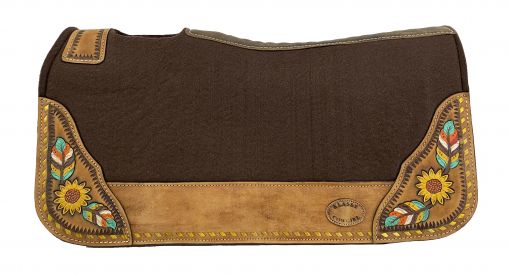 KC-3902: Klassy Cowgirl 28x30 Barrel Style 1” Brown felt pad with painted feather & sunflo Western Saddle Pad Showman Saddles and Tack