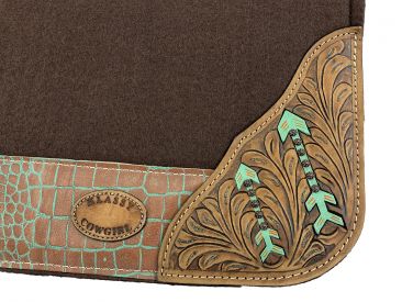 KC-3903: Klassy Cowgirl 28x30 Barrel Style 1” Brown felt pad with painted arrow design Western Saddle Pad Showman Saddles and Tack